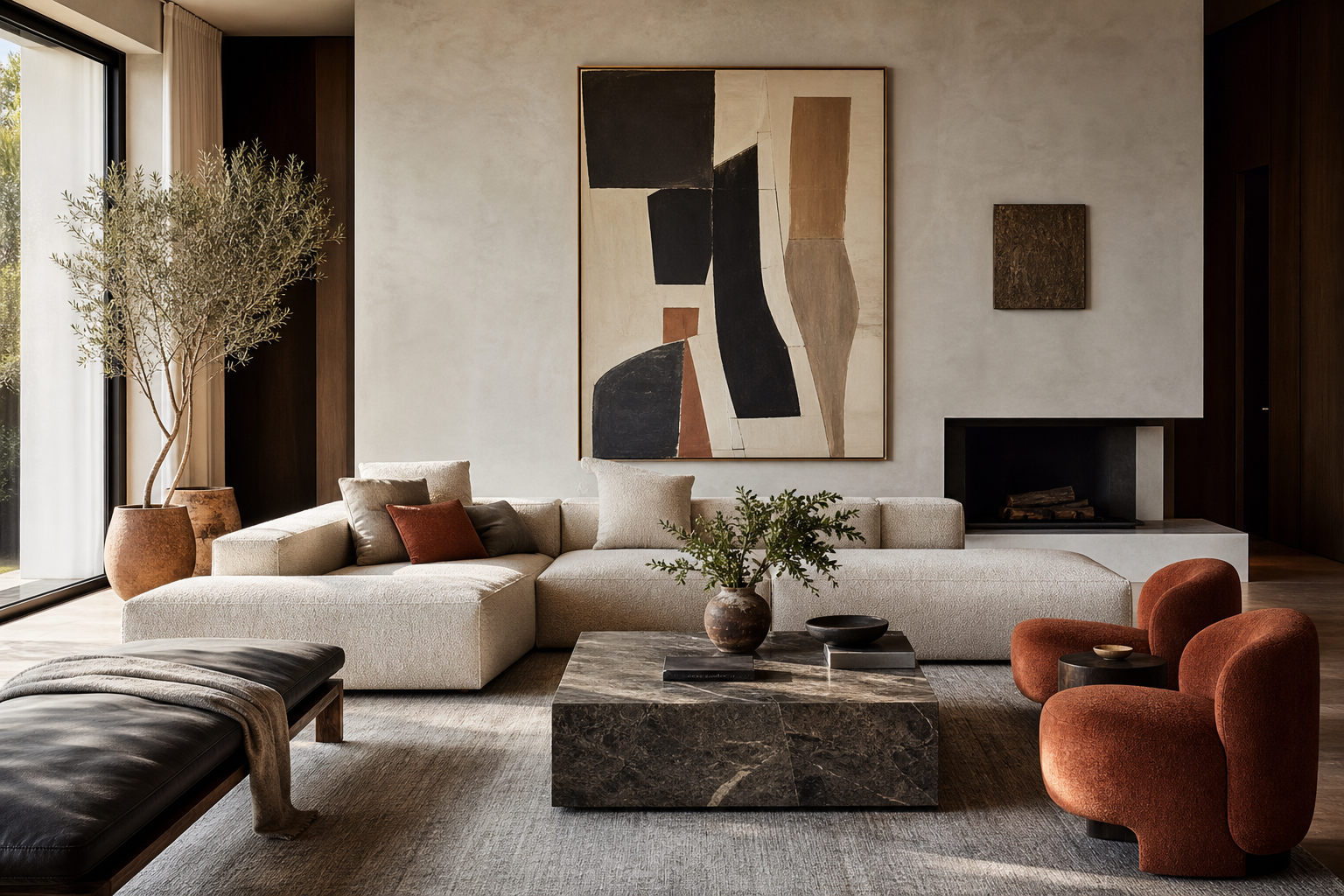 Soggiorno elegante progettato dallo studio